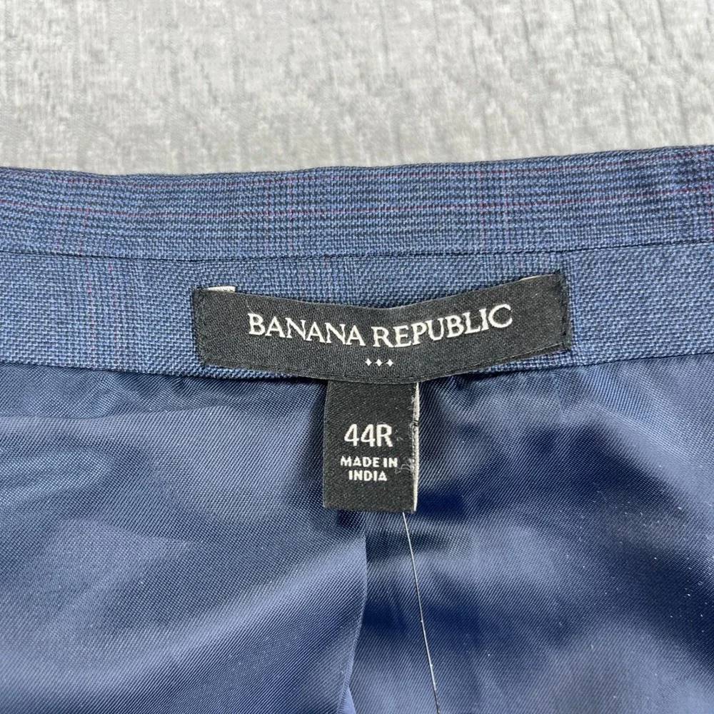 New Banana Republic Blazer Men 44R Blue Slim Fit Glen Plaid Suit Jacket Stretch